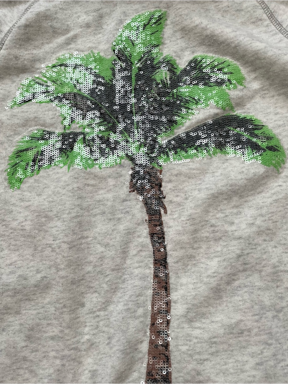 Pink VS Light Gray Hoodie with Sequins Palm Tree Full Front Zip Excellent Shape - Picture 9 of 10
